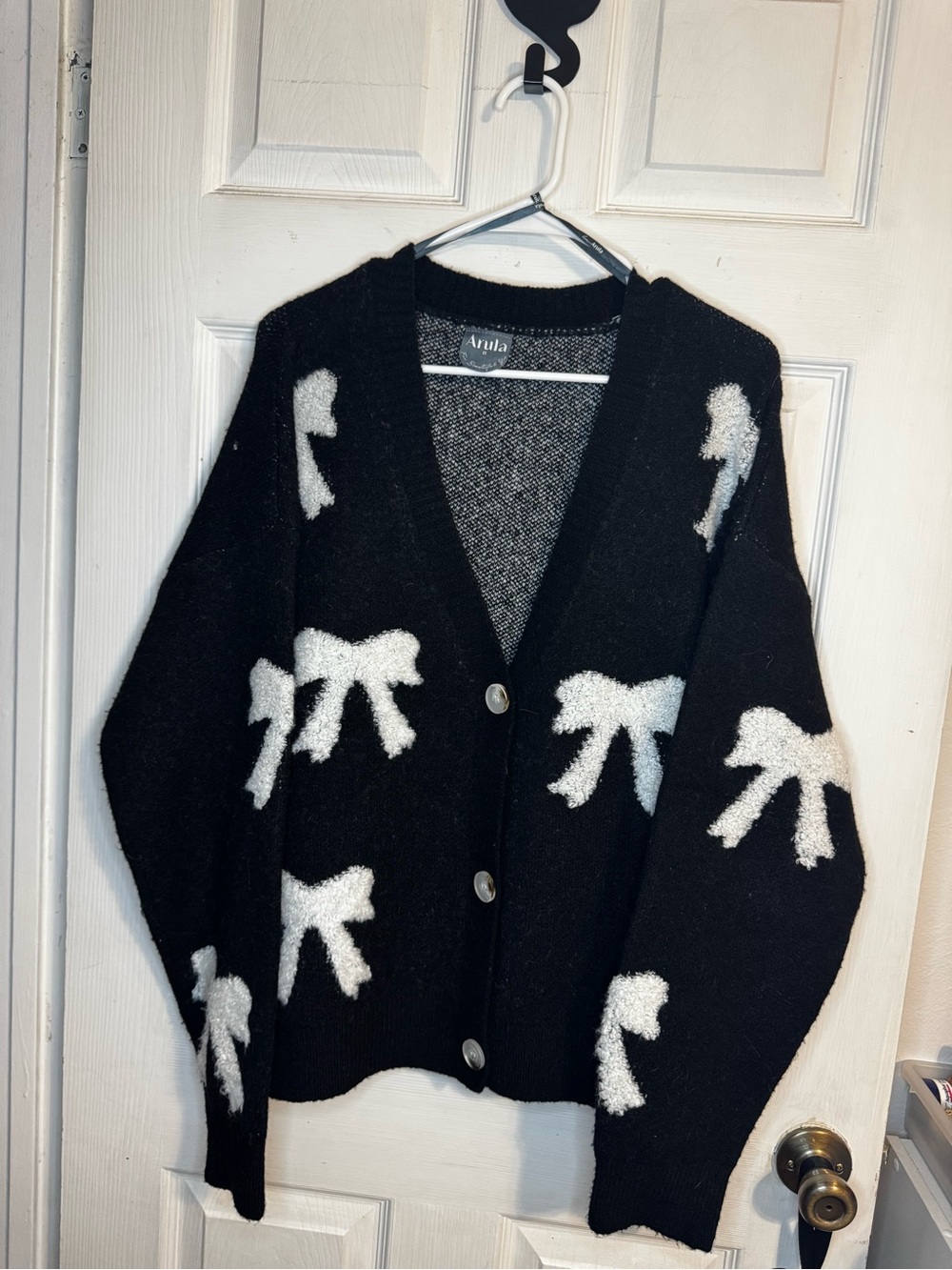 Arula by Altar’d State Black Bow Cardigan | Oversized Coquette Knit Sweater 2X